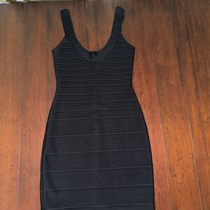 Herve Leger Black Ribbed Bodycon Dress